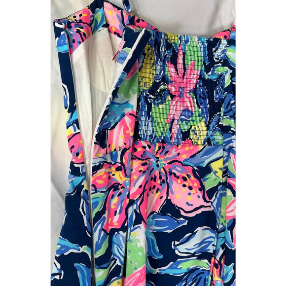 Lilly Pulitzer Floral Soft V-Neck Sleeveless Lined Halter Top Flare Dress Size 2 - Picture 3 of 6